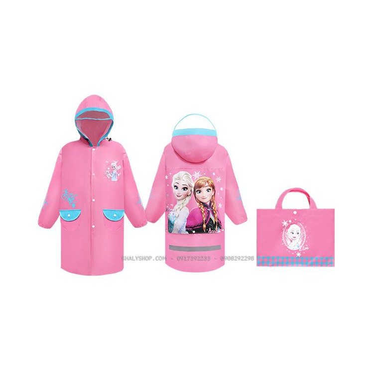 Áo mưa vải dù cao cấp hình công chúa Frozen Elsa và Anna màu hồng cho bé gái còn size (M,L,XL,XXL) - 140P4NDF18006Q