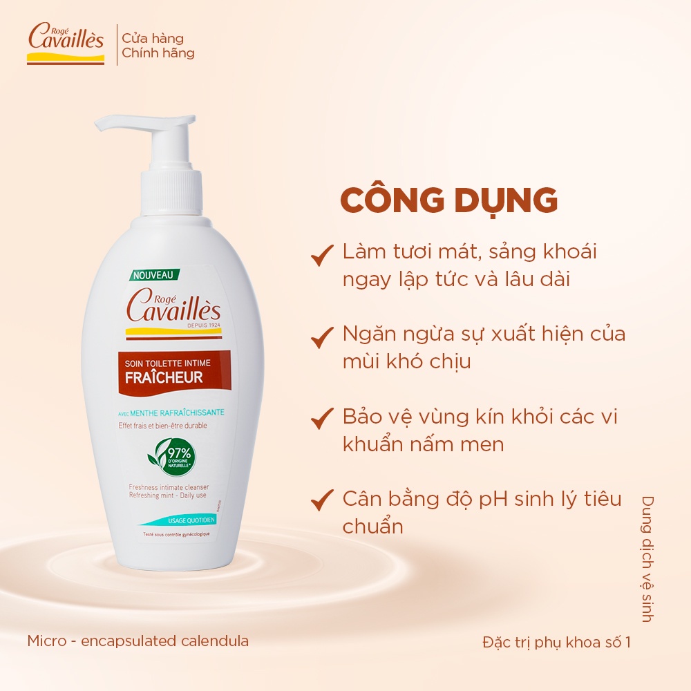 Dung dịch vệ sinh nữ Khô Thoáng Mát Lạnh Roge Cavailles Fraicheur (Bạc hà) - Số 1 tại Pháp - 250ml