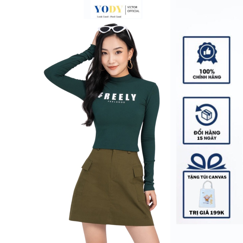 Áo YODY Thu Đông Nữ Kiểu Dáng Ôm Sát In Chữ Trẻ Trung ATN5130