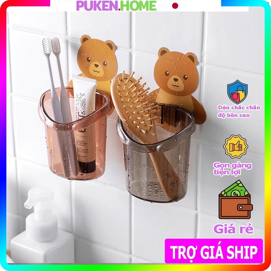 Cốc gấu dán tường đựng bàn chải đánh răng, cốc đựng bàn chải hình gấu dán tường cute dán chắc chắn tiện lợi
