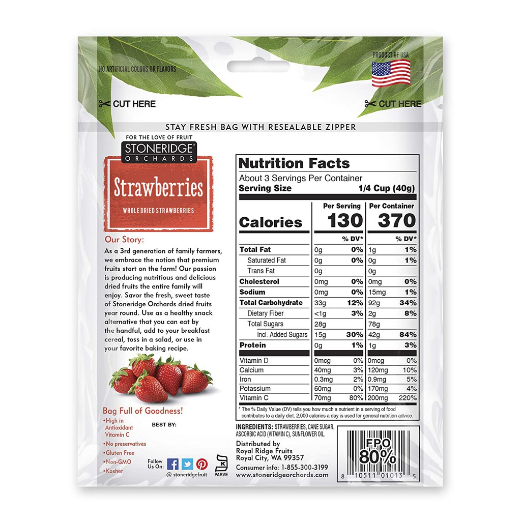 Trái Dâu Tây Sấy Khô Stoneridge Orchards (113g)