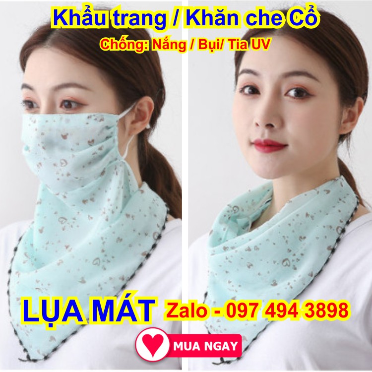 Khẩu trang kèm khăn che cổ bằng vải lụa mát, chống nắng mặt &amp; cổ mát rượi hồng nhạt