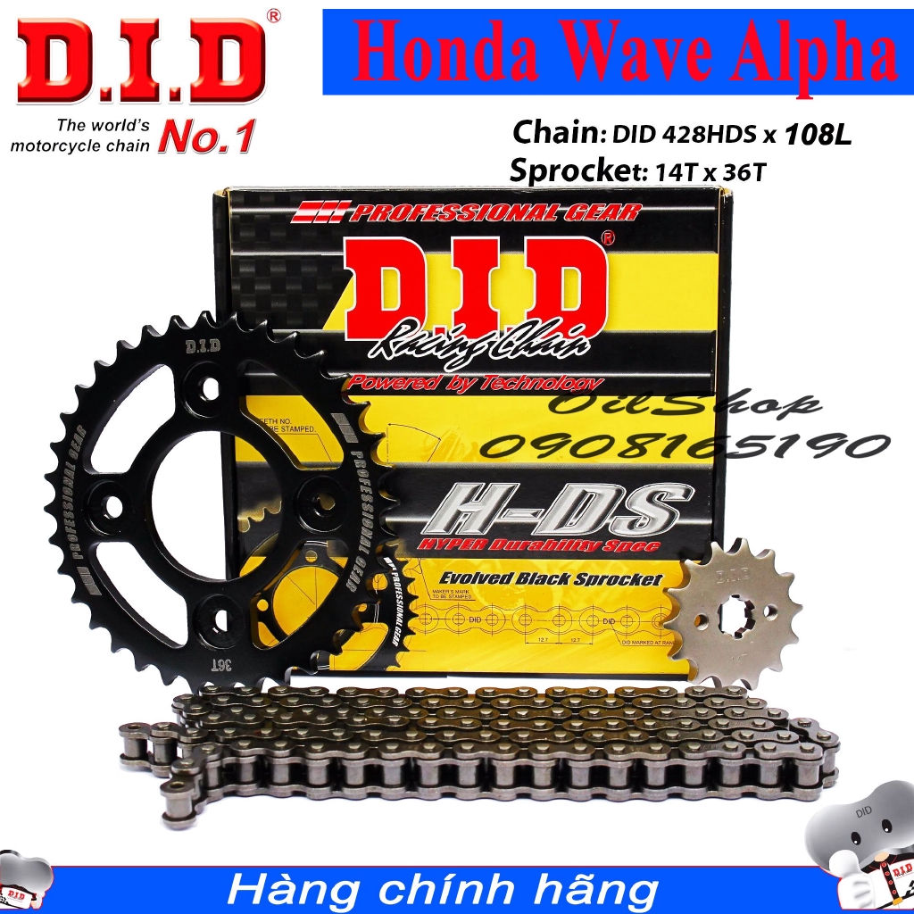 Nhông sên dĩa Wave Alpha 110cc - Sên đen 10ly DID - Thái Lan