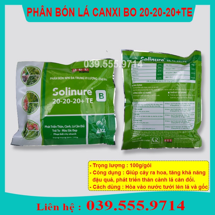 3 Gói Phân bón lá Canxi Bo 20-20-20 TE (100g) - Phục hồi cây, phát triển thân cành lá, trái to màu sắc đẹp