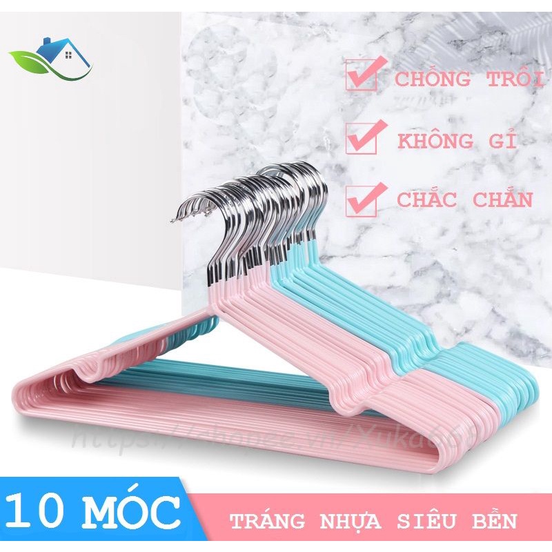 10 Móc Phơi Quần Áo Bọc Nhựa Chống Trôi Đồ, Móc Treo Đồ Tráng Nhựa Cao Cấp