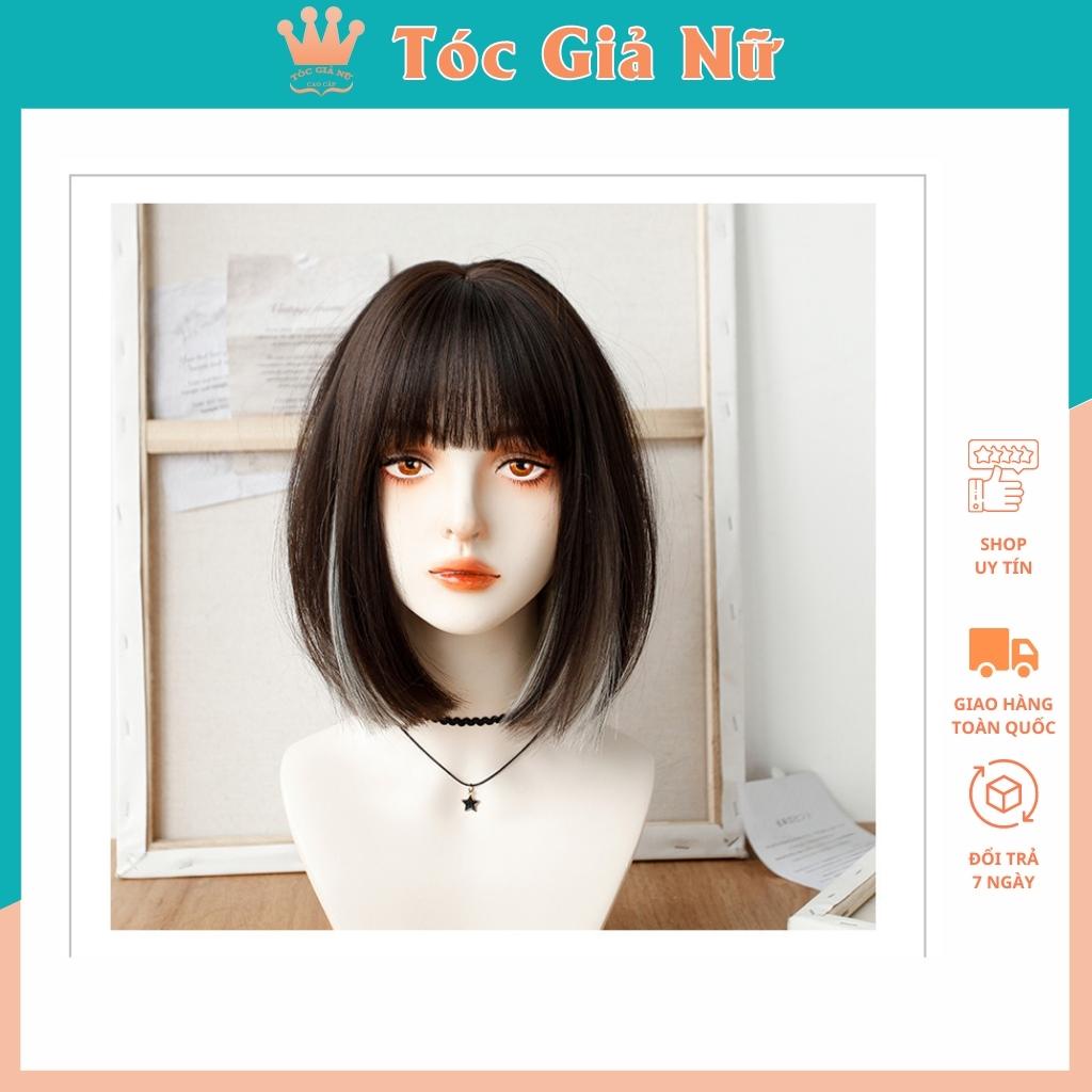 Tóc giả nữ đẹp nguyên đầu ngắn 34cm, phối line xám, tặng kèm lưới trùm wig, d3030