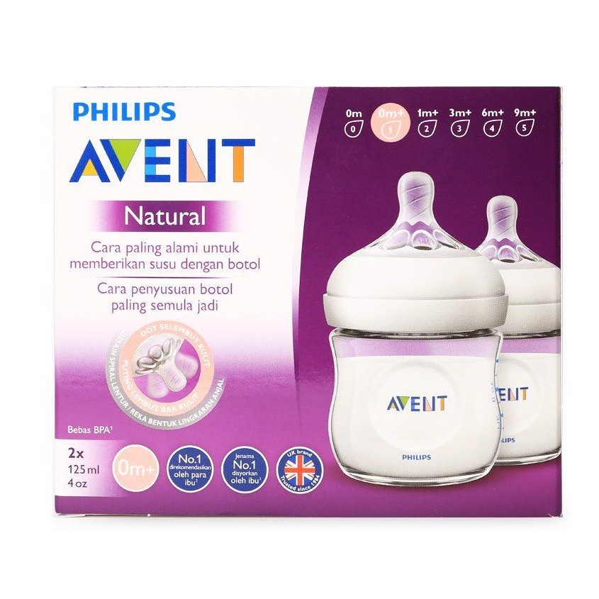 Bộ 2 bình sữa Philips Avent Natural 125ml / 260ml / 330ml bằng nhựa PP, không có BPA