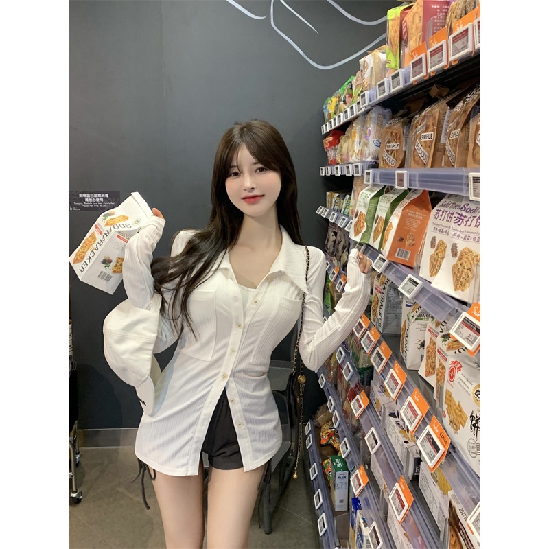 COZOK Áo sơ mi tay dài ôm eo dễ phối đồ hợp thời trang