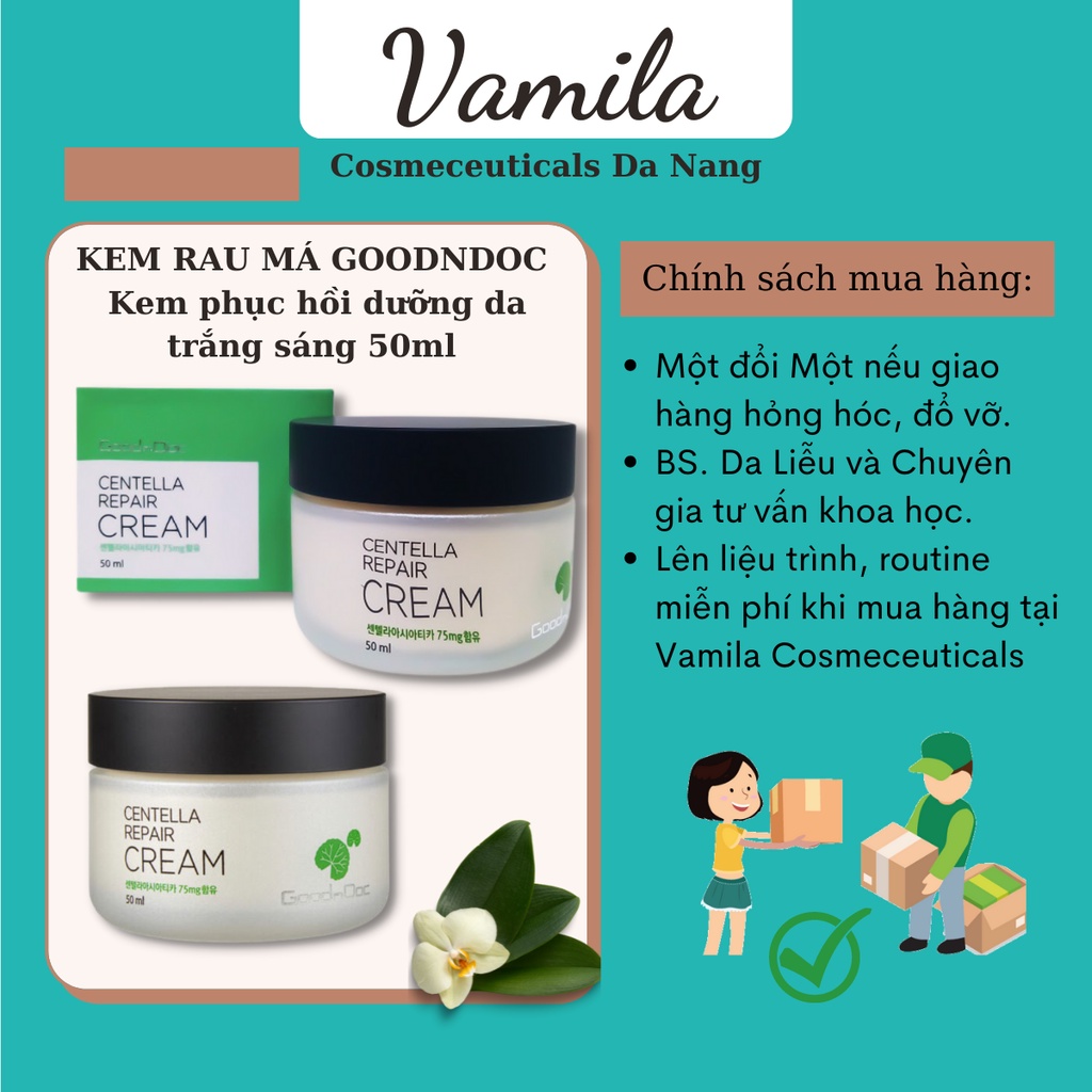 Kem Rau Má Dưỡng Ẩm GoodnDoc 50ml Chính Hãng Phục Hồi Dưỡng Da Trắng Sáng Centella Repair Cream - Vamila Cosmeceuticals