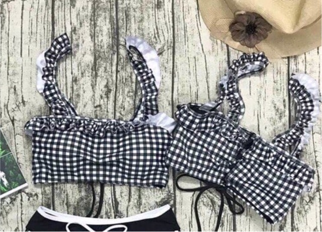 Bikini caro 2 dây bèo siêu dễ thương