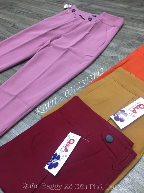 Quần Baggy Xẻ Gấu Phối Đai 2 Cúc - Chất Tuyết Mưa Hàng Đẹp - QK07