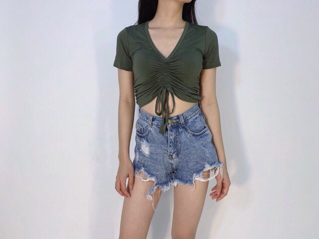 Áo Croptop Cổ Tim Rút Dây Ngực Tay Ngắn Sang Chảnh | WebRaoVat - webraovat.net.vn