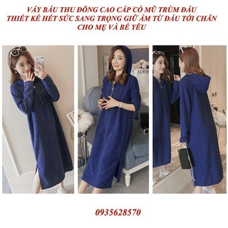 Váy bầu thu đông có mũ trùm đầu