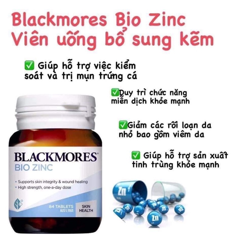 Viên Kẽm Blackmores Bio Zinc Giúp Giảm Mụn 84 Viên Úc