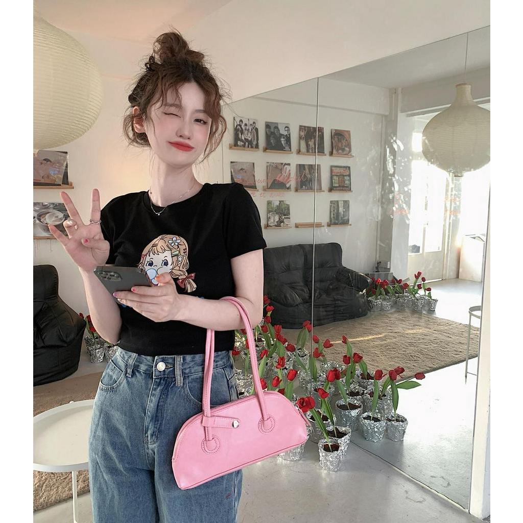 Áo Thun Cotton Ngắn Tay In Chữ Hoạt Hình Thời Trang Cá Tính 62492