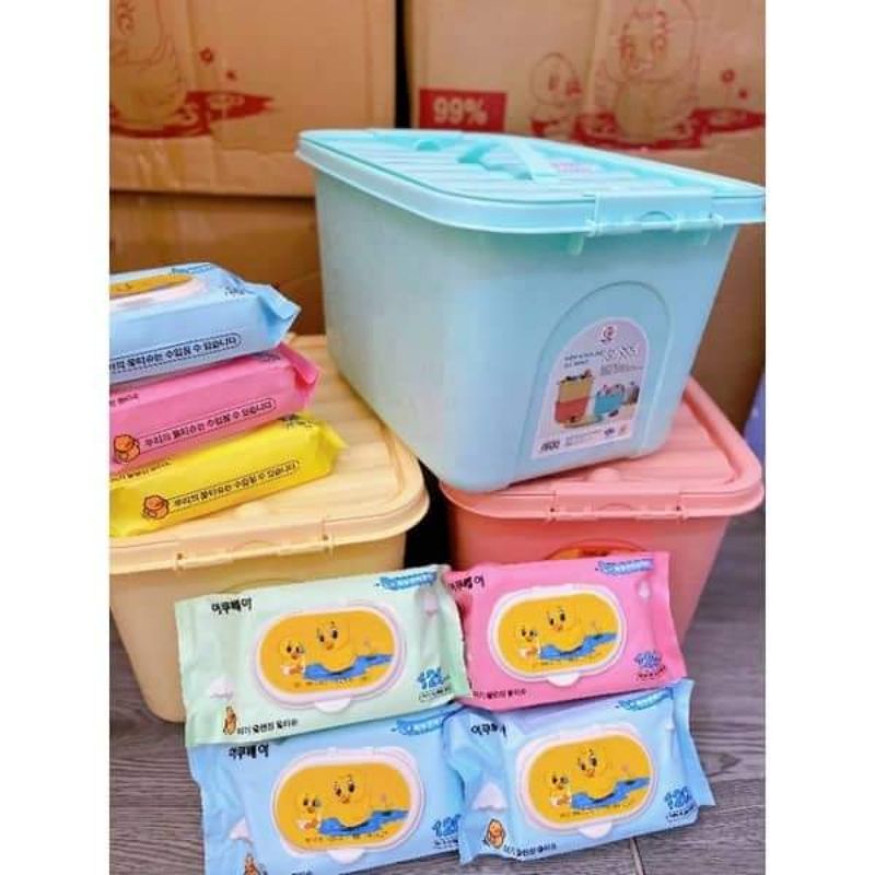 10 GÓI khăn giấy ướt vịt vàng phú đạt 120 tờ chính hãng không mùi date mới nhất