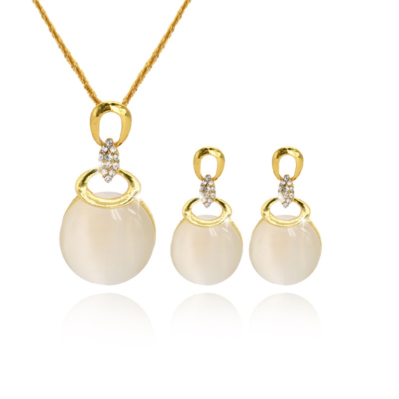 Bộ Vòng cổ + Bông Tai Hình Mắt Mèo Đính Đá Thời Trang Cho Nữ