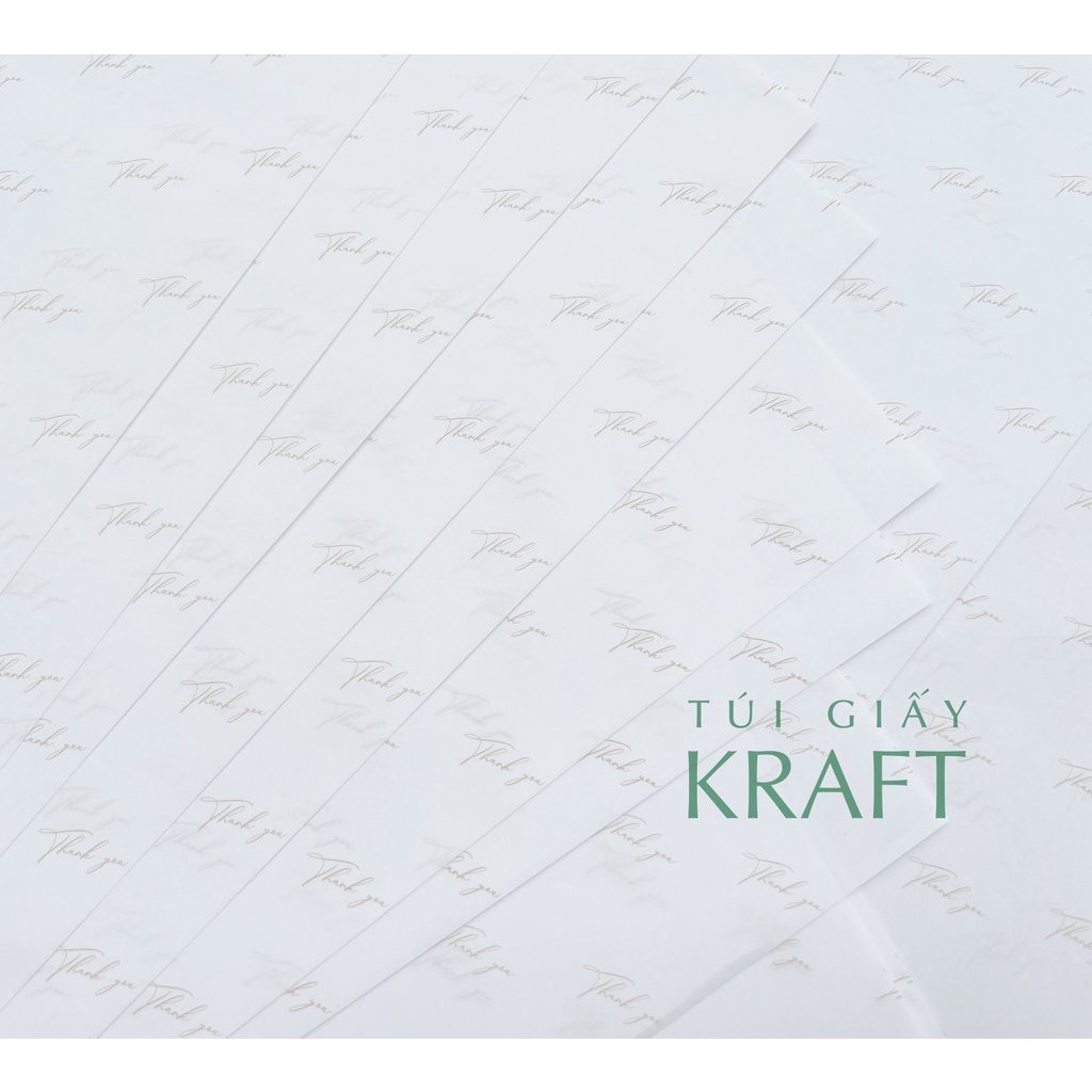 Giấy gói hàng in chữ Thank you vàng khổ nhỏ 21 x 40cm, giấy pelure