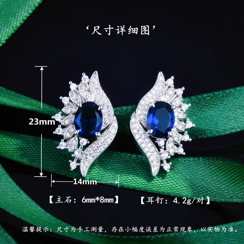 Khuyên Tai Đính Đá Sapphire Tự Nhiên Kiểu Dáng Sang Trọng Cho Nữ-JHS4-E