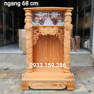 Bàn thờ thần tài ông địa gỗ xoan ngang 68 cm quỳ trụ điện tử mẫu đẹp