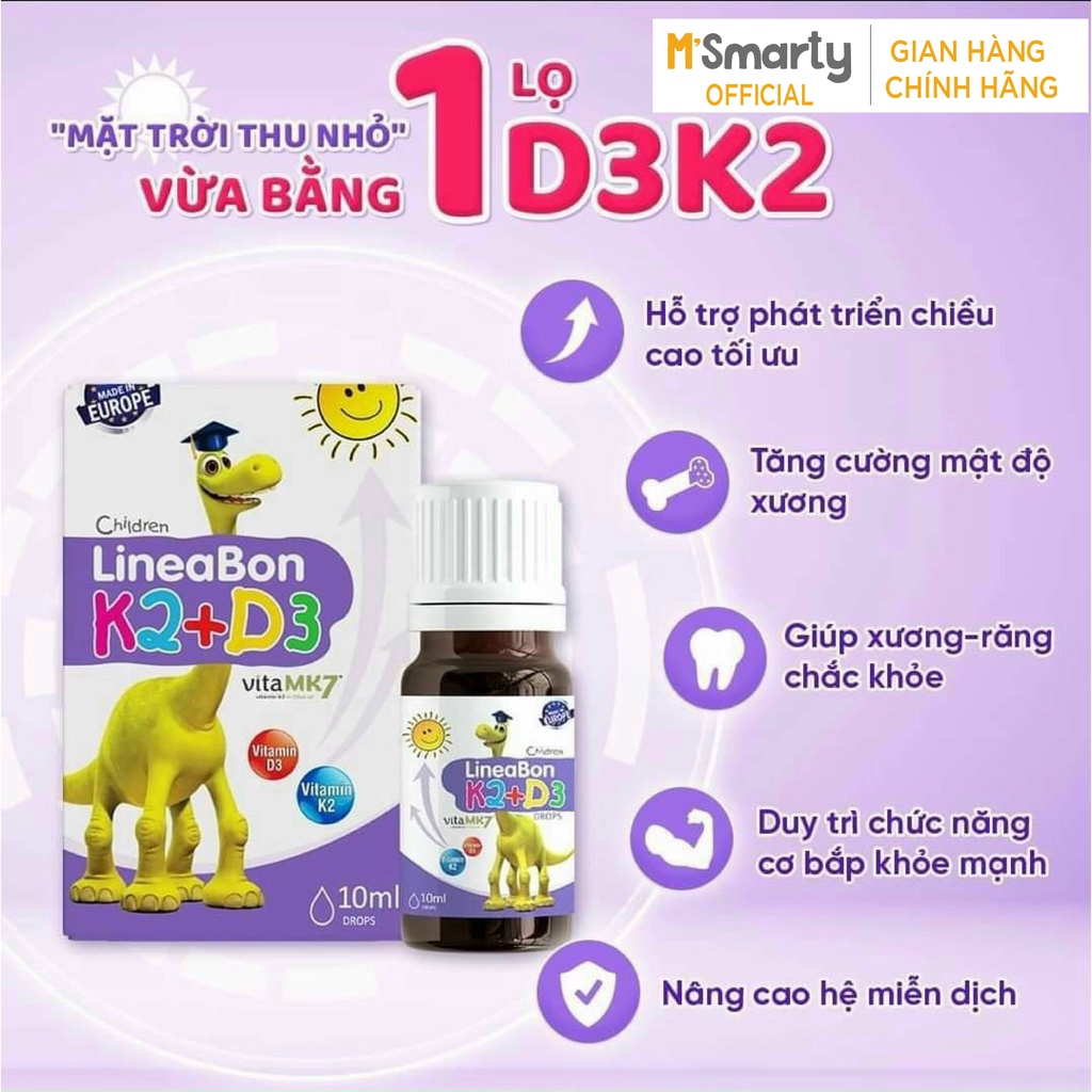 - Linebone Vitamin D3K2 MK7 Cho Trẻ Sơ Sinh Lọ 10ml Chính Hãng