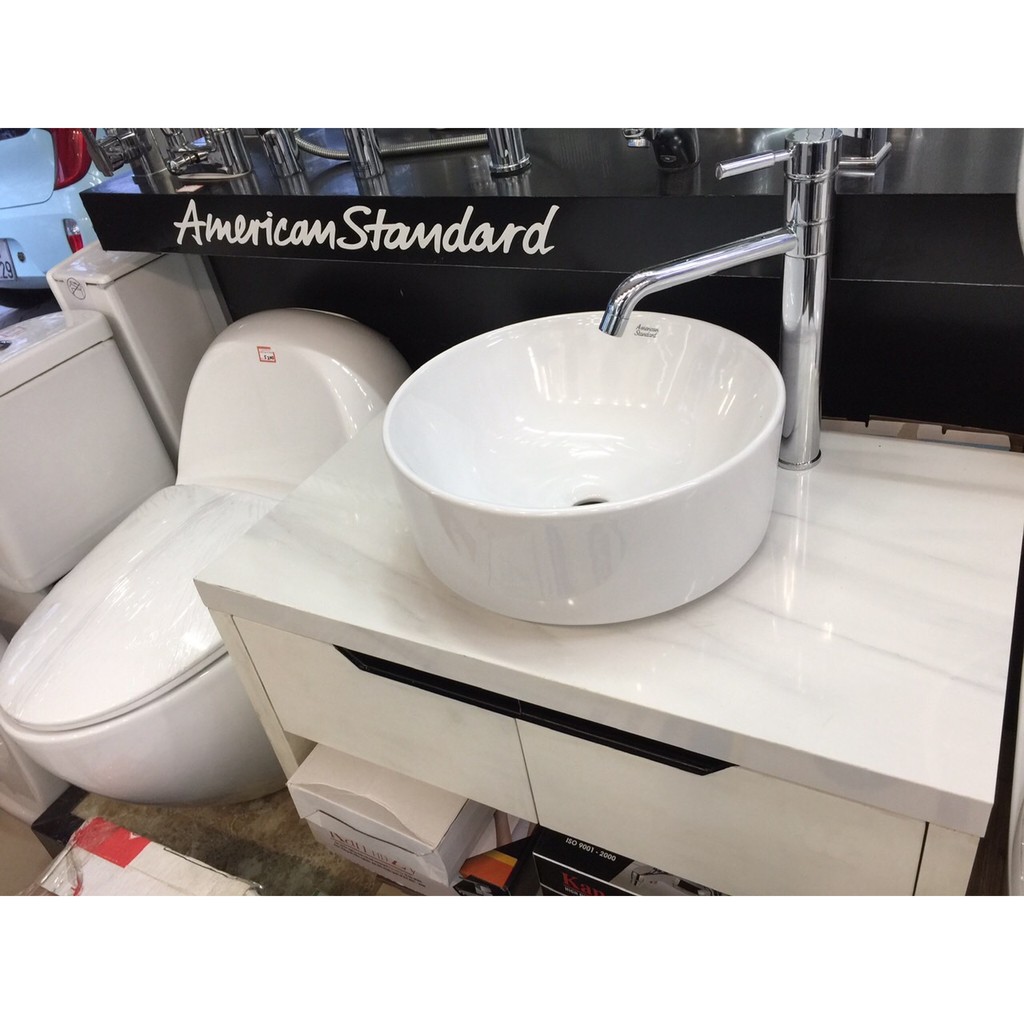 Combo Chậu lavabo rửa mặt tròn bán âm và vòi lavabo dương bàn một lỗ nóng lạnh. KH đọc kỹ phẩm mô tả sp