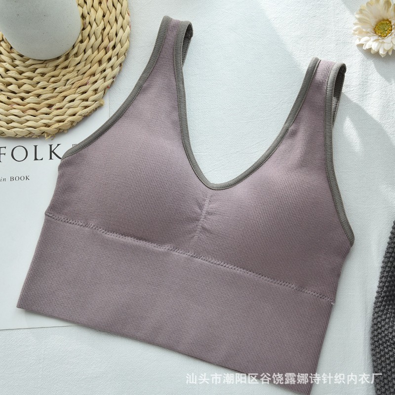 Áo Ngực Thể Thao Nữ Không Đường May Có Đệm Ngực Chống Tuột Bằng cotton