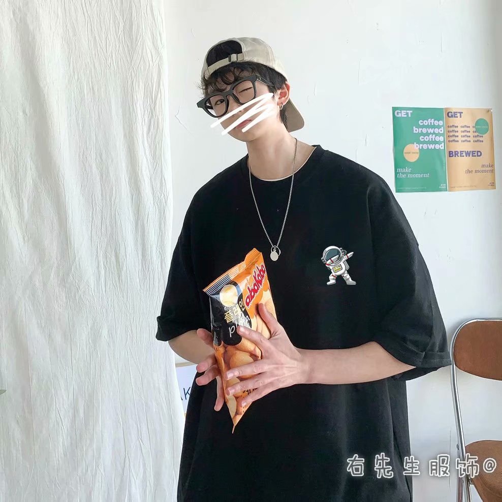 Áo thun tay ngắn dáng rộng họa tiết hoạt hình phong cách Hồng Kông thời trang cho nam cỡ M-5XL