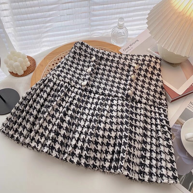 Chân váy tweed dáng xoè hoạ tiết răng cưa siêu hot