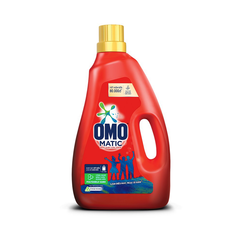 Chai Nước giặt Omo Matic cửa trên xoáy bay vết bẩn công nghệ màn chắn xanh mới  2.7 kg