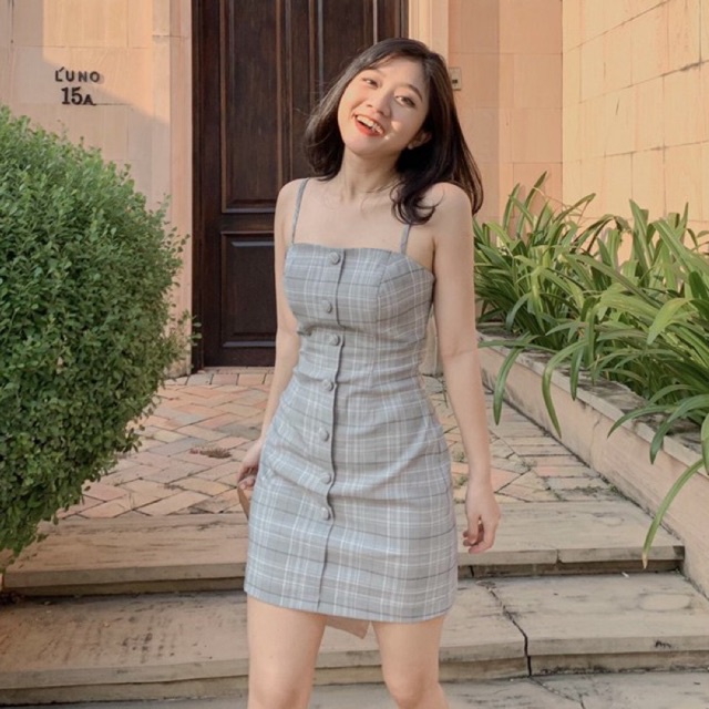 [Mã SKAMA06 giảm 8% tối đa 50K đơn 250K] Đầm dây caro Mandy - Đầm dây caro vải kaki co giãn | BigBuy360 - bigbuy360.vn