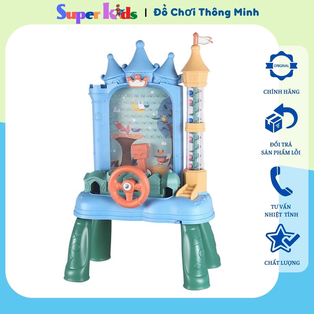 Máy bắn hạt đậu hình lâu đài, đồ chơi máy hứng hạt đậu kèm vô lăng, máy hứng bi có đèn có nhạc kích thích bé chơi
