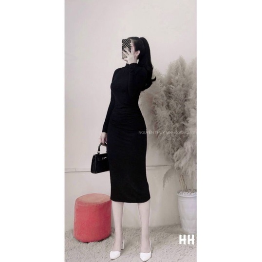 Váy ôm body tăm nhún tay dài