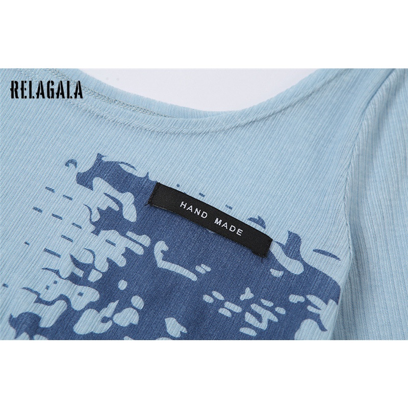 Relagala Áo Tank Top Tay Dài Dáng Ôm Màu Tương Phản In Họa Tiết Thời Trang Cho Nữ