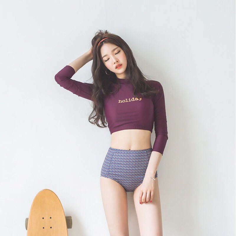 Bikini Đồ Bơi 2 Mảnh Dài Tay Kiểu Dáng Hàn Quốc- Holiday Croptop