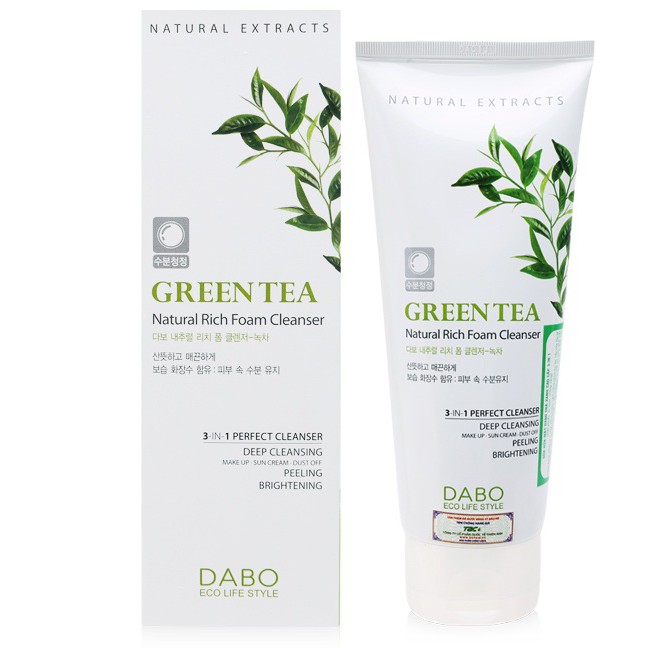 Sữa rửa mặt trà xanh DABO GREEN TEA FOAM CLEANSER Hàn quốc 180ml/Hộp - Hàng chính hãng