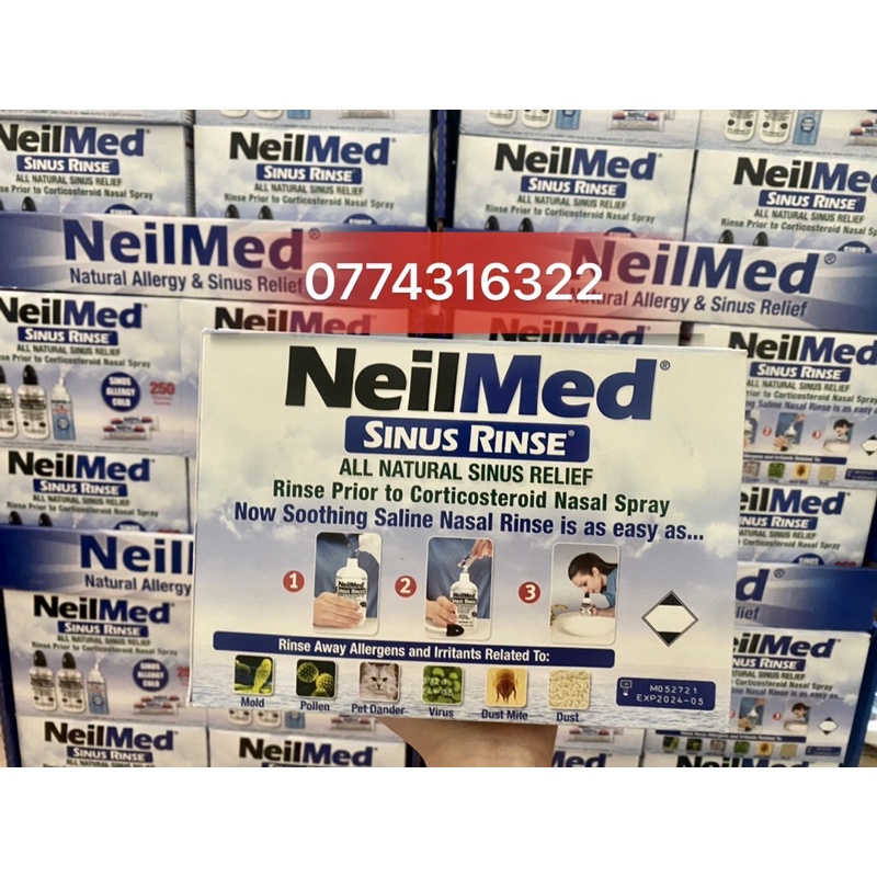 Bình rửa mũi NeilMed kèm 250 gói muối date 2024