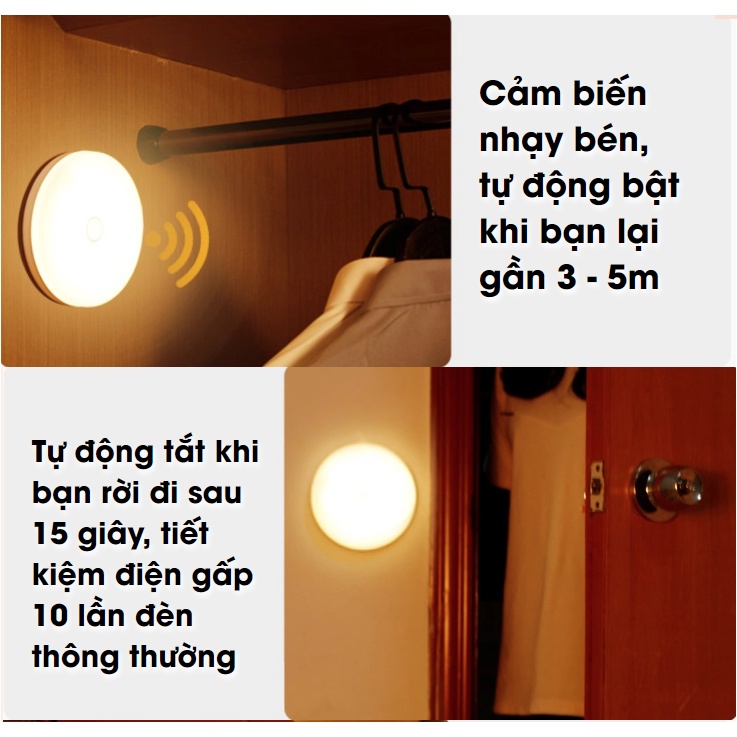 Đèn Cảm Biến - Sạc USB - Đèn Led Tròn Cảm Ứng Chuyển Động Dán Tường