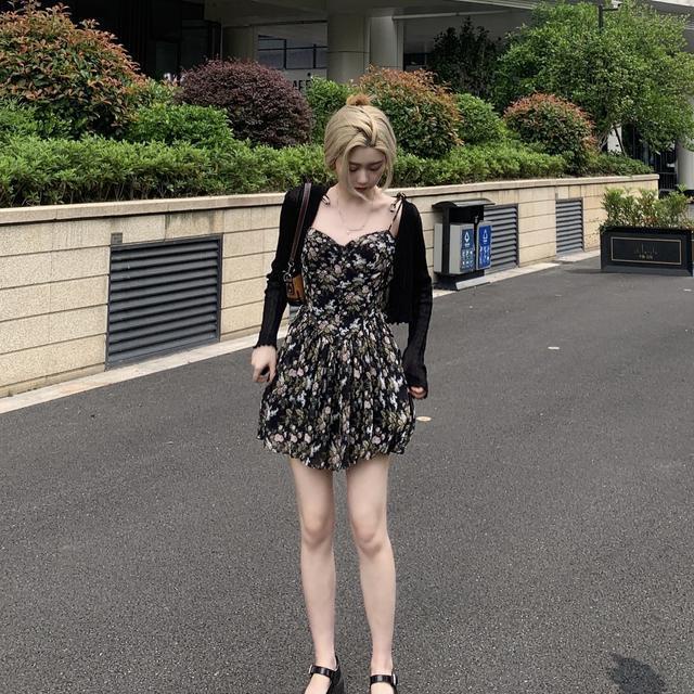 Đầm Voan Hoa Hai Dây Xinh Xắn Theo Phong Cách Hàn Quốc Dành Cho Nữ đầm bầu váy nữ váy bé gái váy dài chân váy dài váy nữ chân váy dài