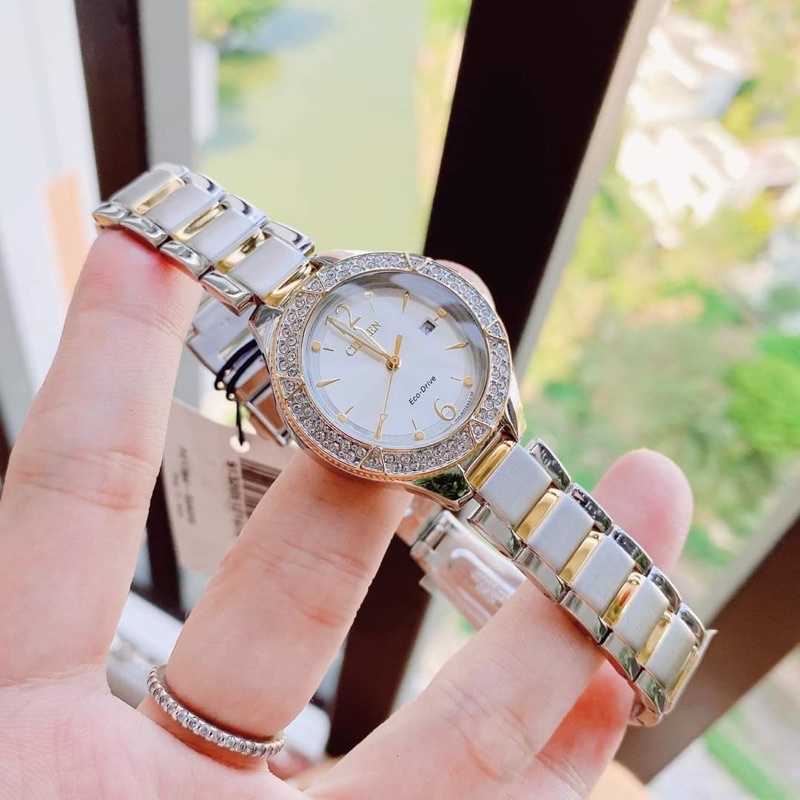 ĐỒNG HỒ NỮ CHÍNH HÃNG Citizen FE1164-53A Silhouette Crystal Demi Gold Eco Drive
