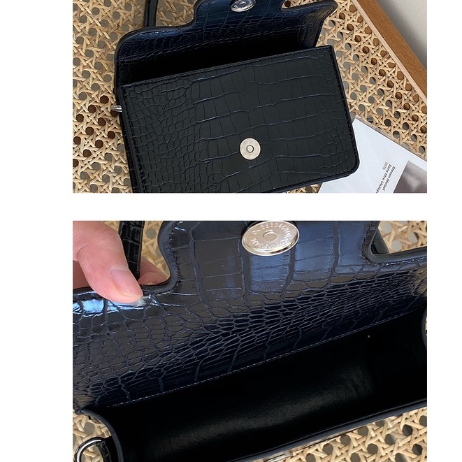 Túi Đeo Chéo Vuông Nắp Gập Phối Dây Xích Họa Tiết Da Cá Sấu Phong Cách Cổ Điển Mẫu Mới 2022 Thời Trang Cho Nữ