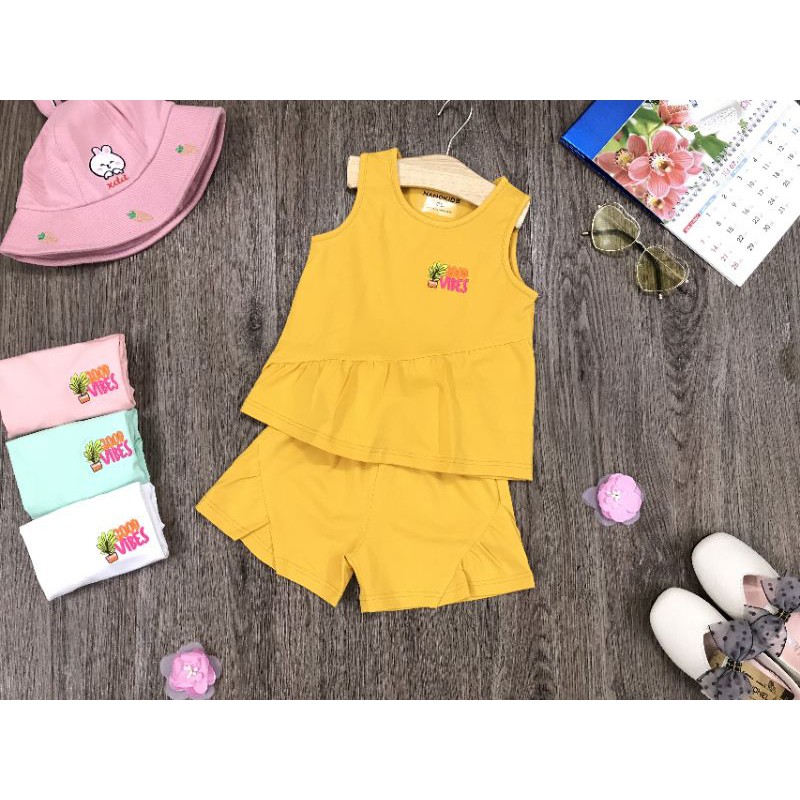 Bộ thun cotton ba lỗ nhún thêu hình