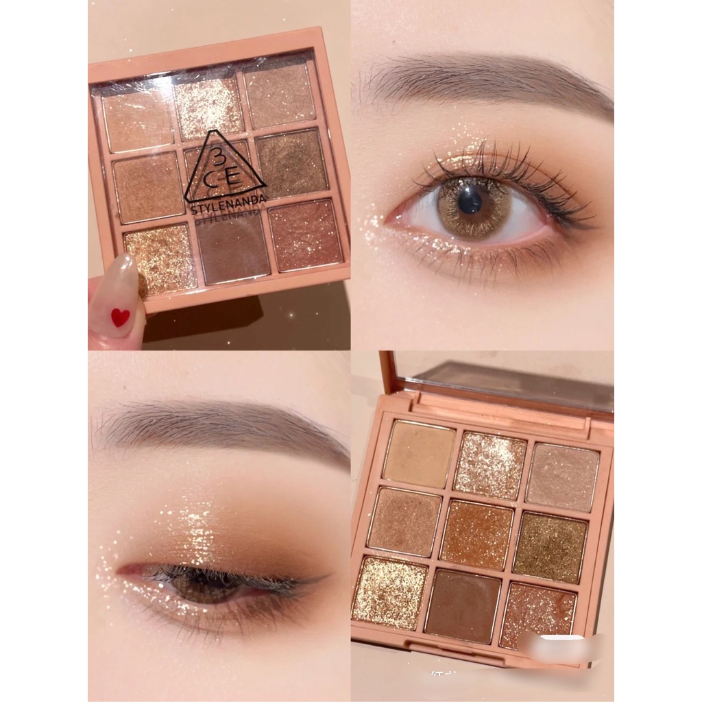 Màu Mắt 9 Ô 3CE Multi Eye Color Pallette Beach Muse- Over Take- Dry Bouquet- All Nighter - Dear Nude
