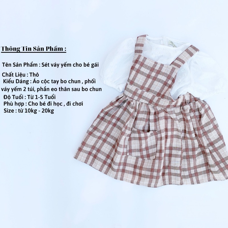 Váy bé gái kèm áo đầm yếm kẻ cho bé đi chơi từ 10-20kg