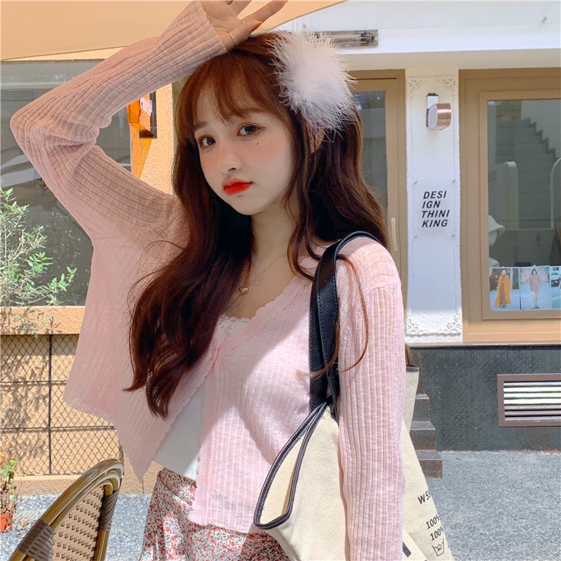 áo ren kiểu khoác mỏng cardigan dáng croptop tay dài nữ thời trang mùa hè dành cho nữ