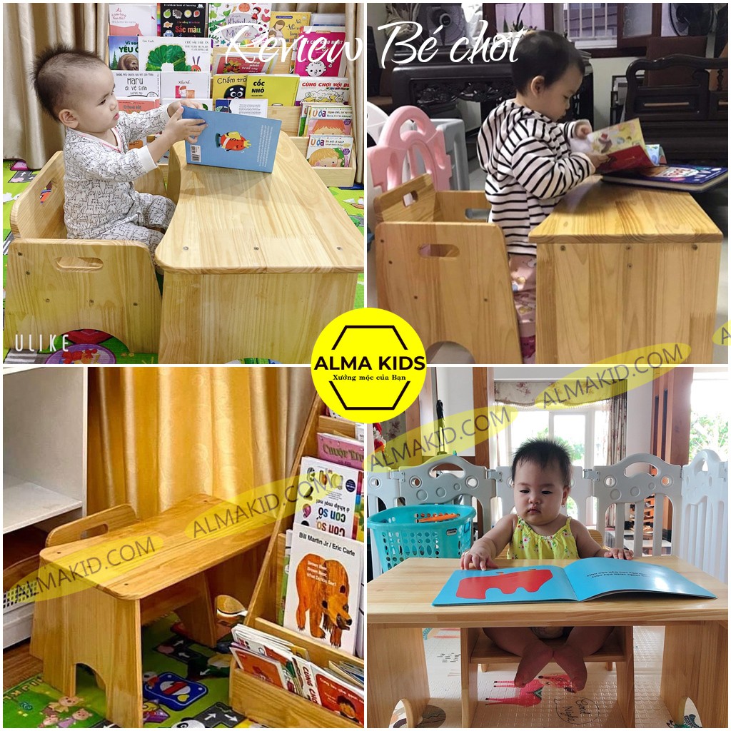 Bàn Ghế Gỗ Baby Có Tựa Cho Bé Dễ Thương Alma Kids AMK2110 - Ghế Ăn Dặm Cho Bé.