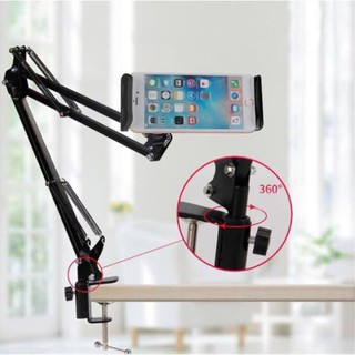 Giá đỡ điện thoại, máy tính bảng có chân đế kẹp đầu giường cạnh bàn xoay