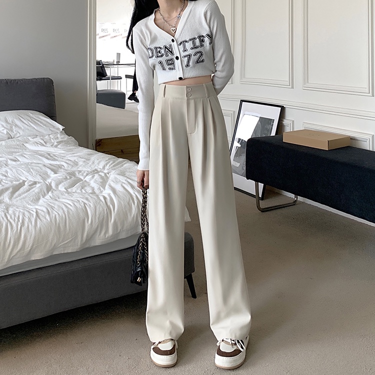 Quần ống rộng SUXI lưng cao đơn giản thời trang mùa xuân cho nữ