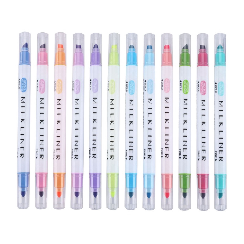 [Mã FSS09JAN hoàn 20% XU đơn từ 0đ]12Pcs Zebra Milkliner Highlighter Pastel Set TWIN TIP HIGHLIGHTER PEN