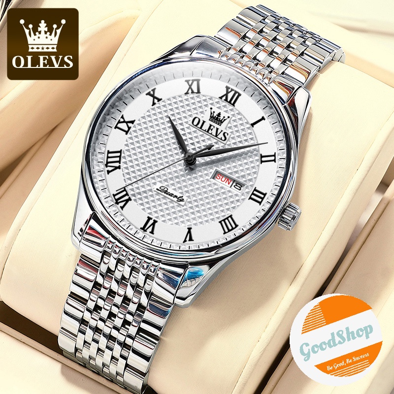 Đồng hồ nam Olevs 5562 thời trang kim mặt tròn dây kim loại sang trọng